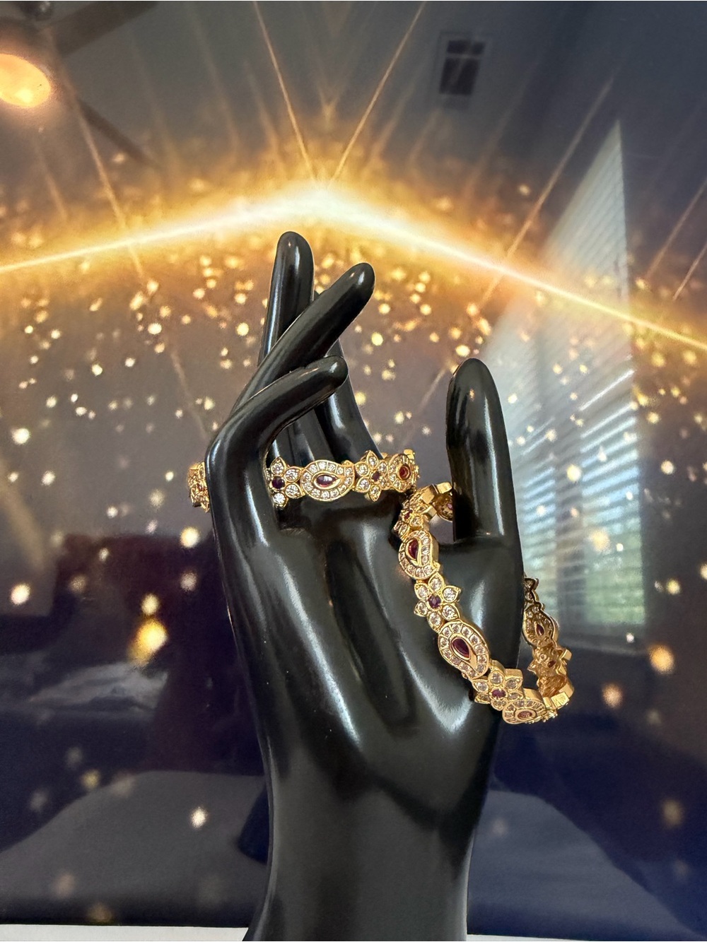 Gold-Tone Red Crystal Link Bracelet - Women Jewelry